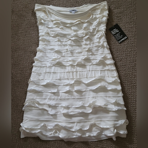 Express Dresses & Skirts - Express Strapless White Layered Ruffle Satin Ribbon Mini Party Bridal Dress